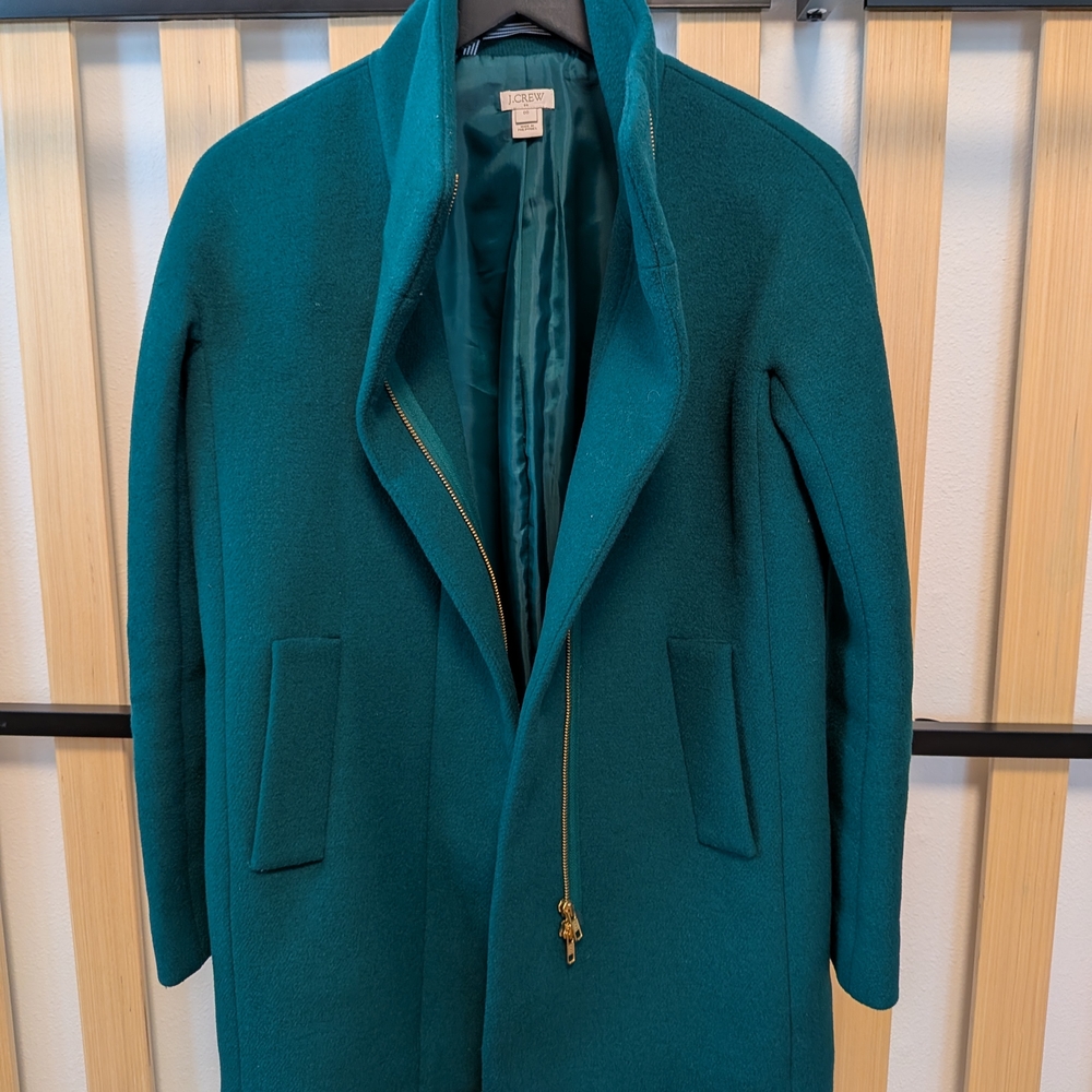 Women's JCrew Size 00 Green Wool Blend Cocoon Jacket